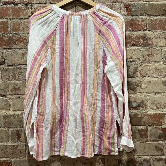 NEW Rails Brielle Stripe Tie Front Linen Blend Blouse Size Medium - Picture 10 of 11